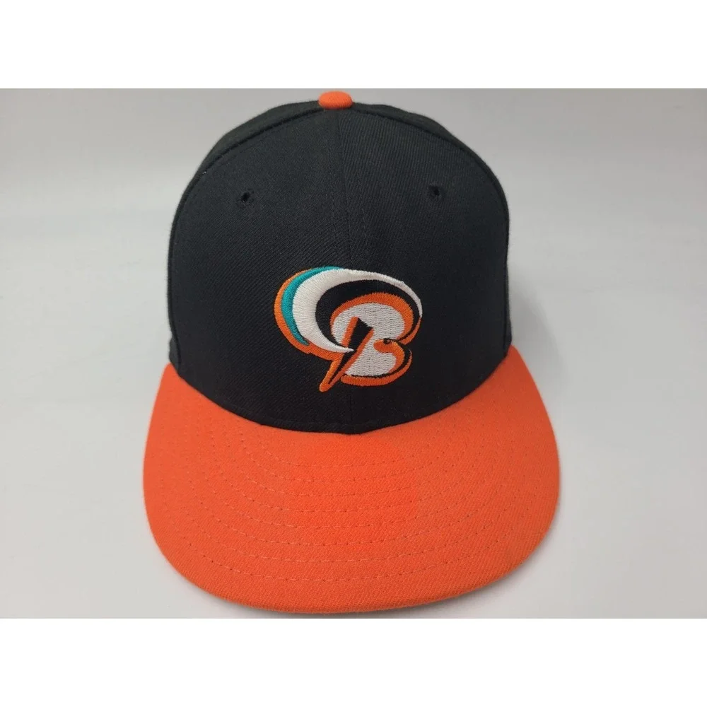 Vintage Bowie Baysox New Era 59Fifty Fitted 7 Hat Cap Wool Men MiLB Black Orange